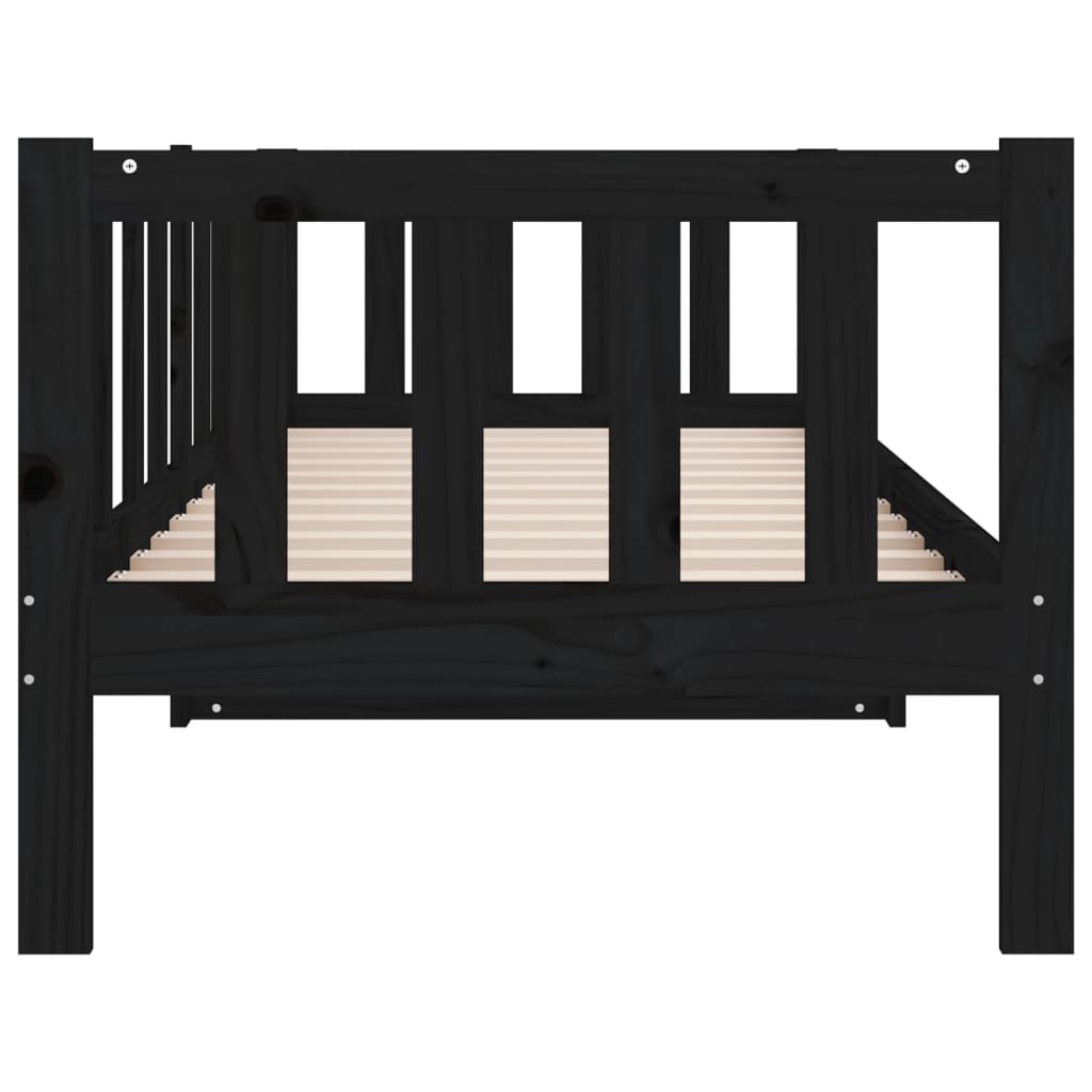 Solid Pine Wood Day Bed 80x200cm - Black Finish, No Mattress