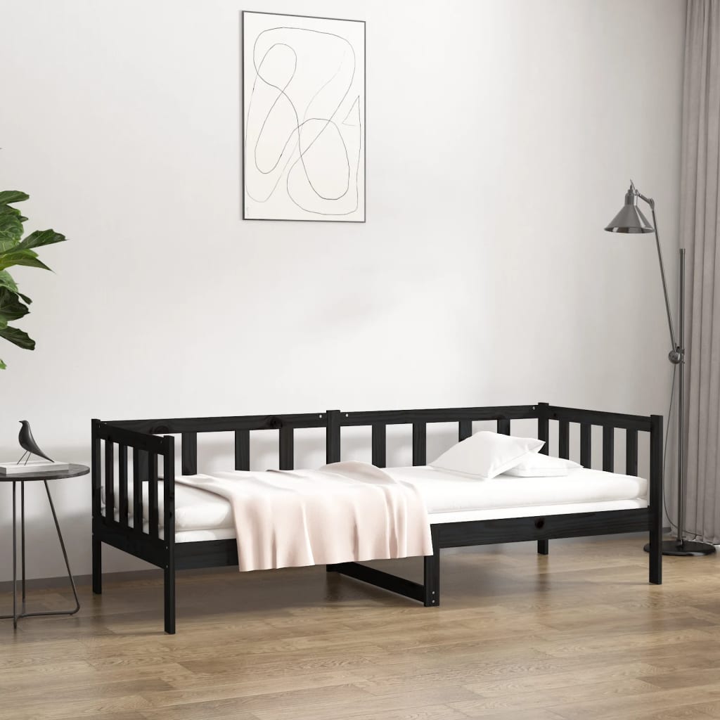 Solid Pine Wood Day Bed 80x200cm - Black Finish, No Mattress