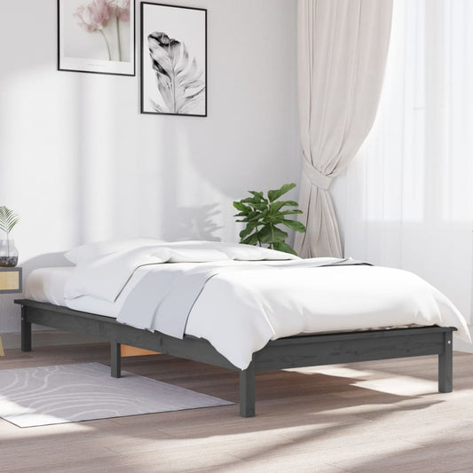 Solid Wood Grey Bed Frame 90x200 cm - vidaXL 820528 (No Mattress)
