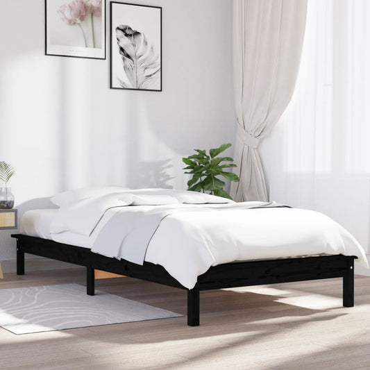 Black Solid Wood Bed Frame 90x200 cm - vidaXL No Mattress Included
