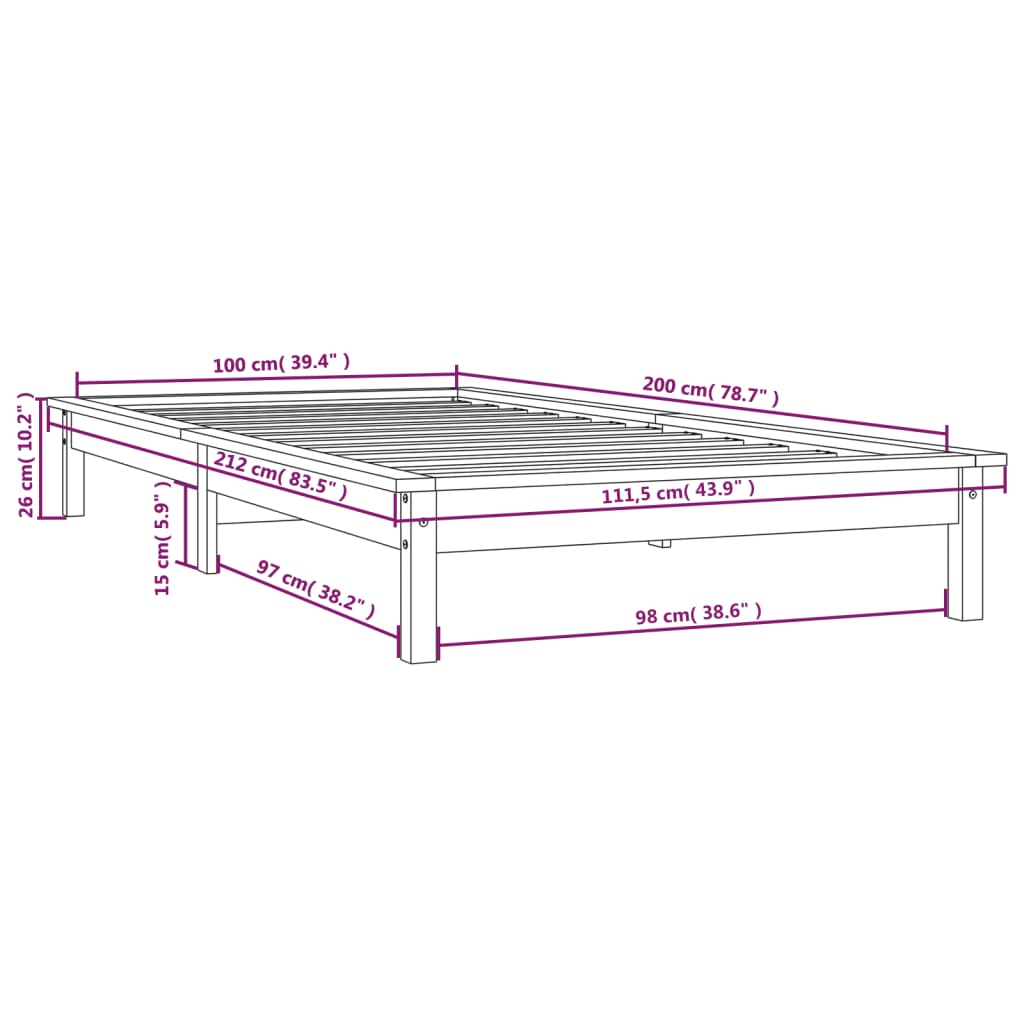 Solid Wood Black Bed Frame 100x200 cm - vidaXL 820535 (No Mattress)