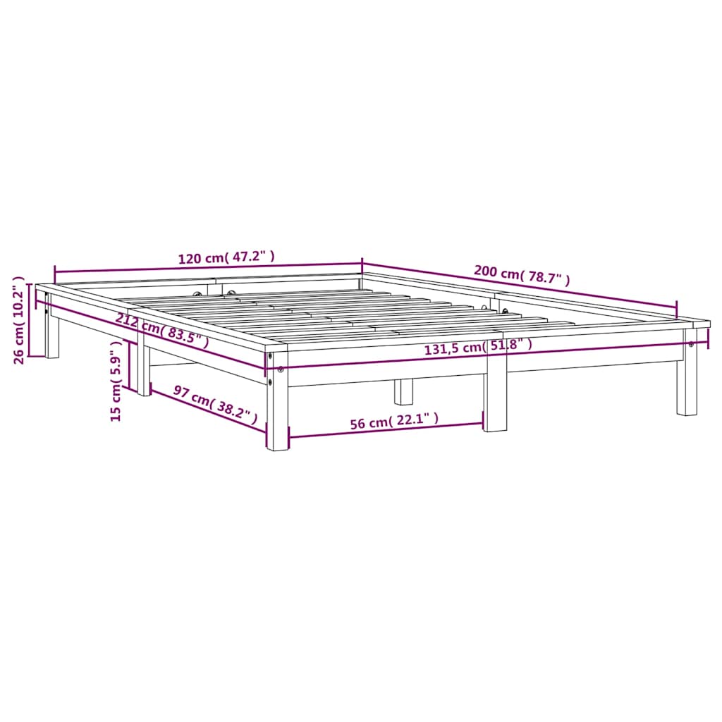 Black Solid Wood Bed Frame 120x200 cm - vidaXL (No Mattress)