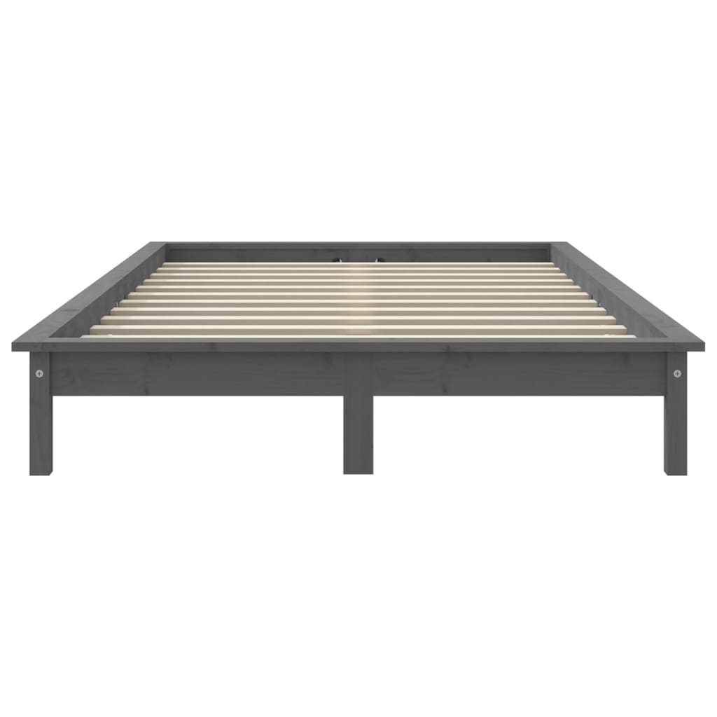 King Size Grey Pine Wood Bed Frame - Solid Comfort, No Mattress