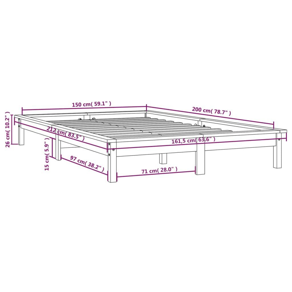 King Size Grey Pine Wood Bed Frame - Solid Comfort, No Mattress