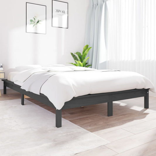 King Size Grey Pine Wood Bed Frame - Solid Comfort, No Mattress