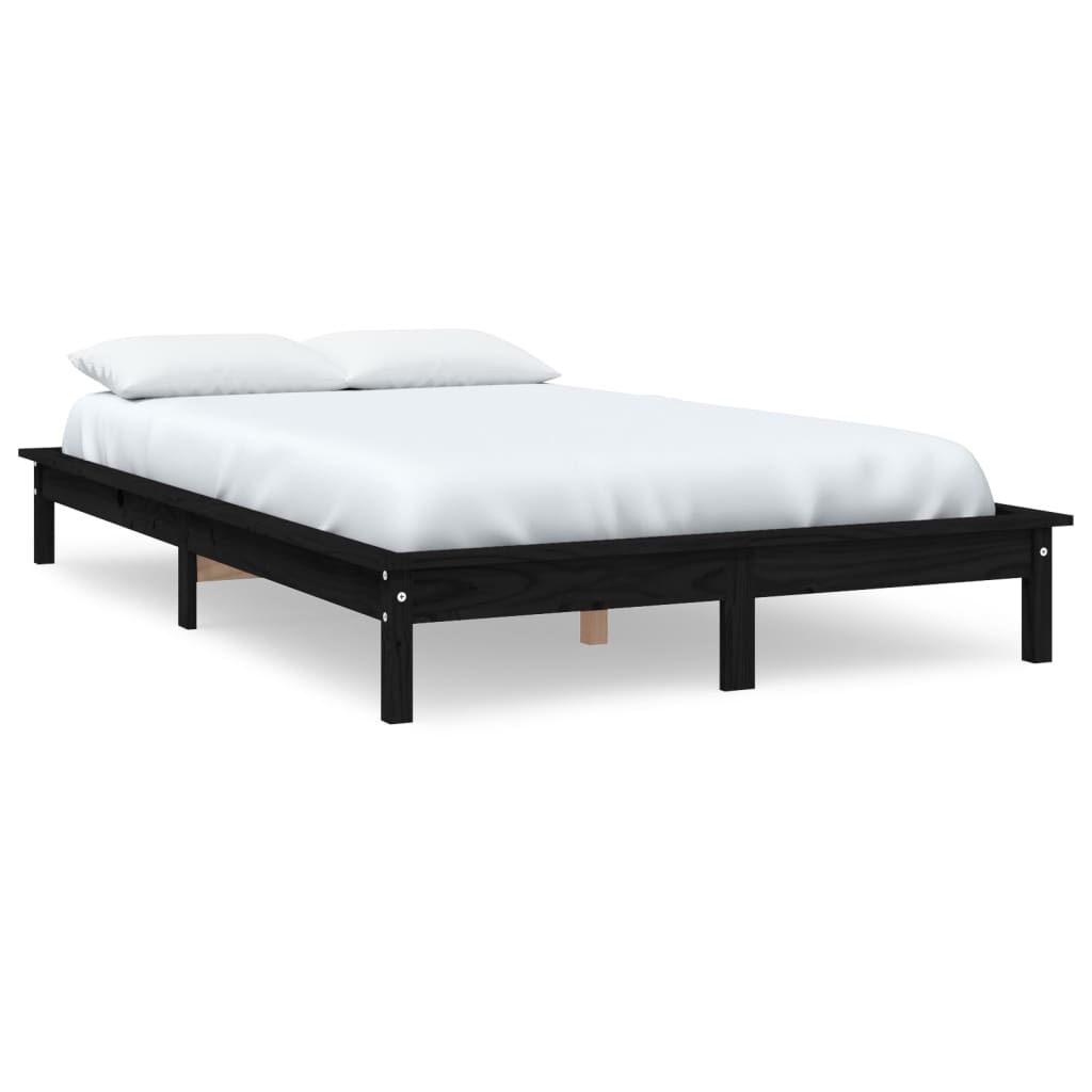 Solid Pine Wood King Bed Frame, Black - No Mattress Included