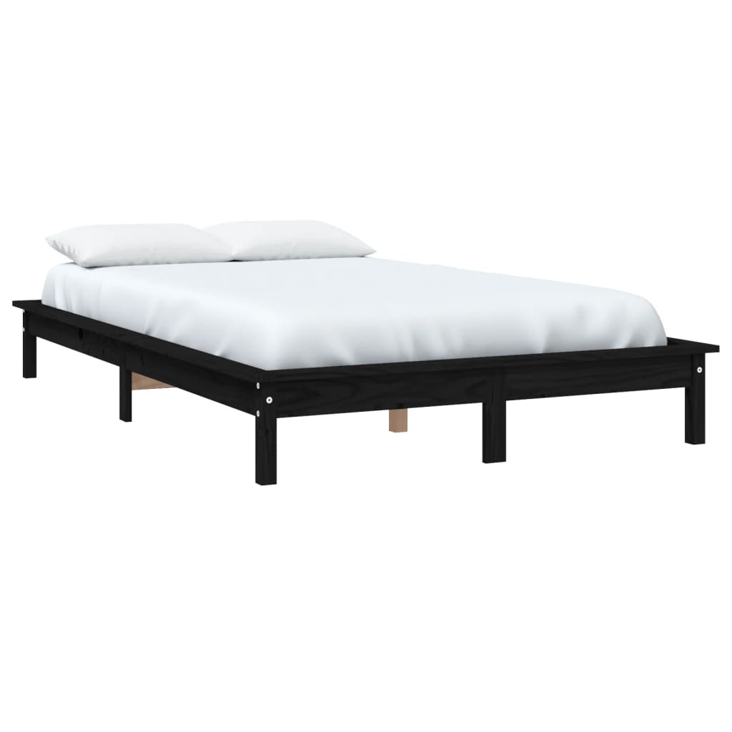Solid Pine Wood King Bed Frame, Black - No Mattress Included