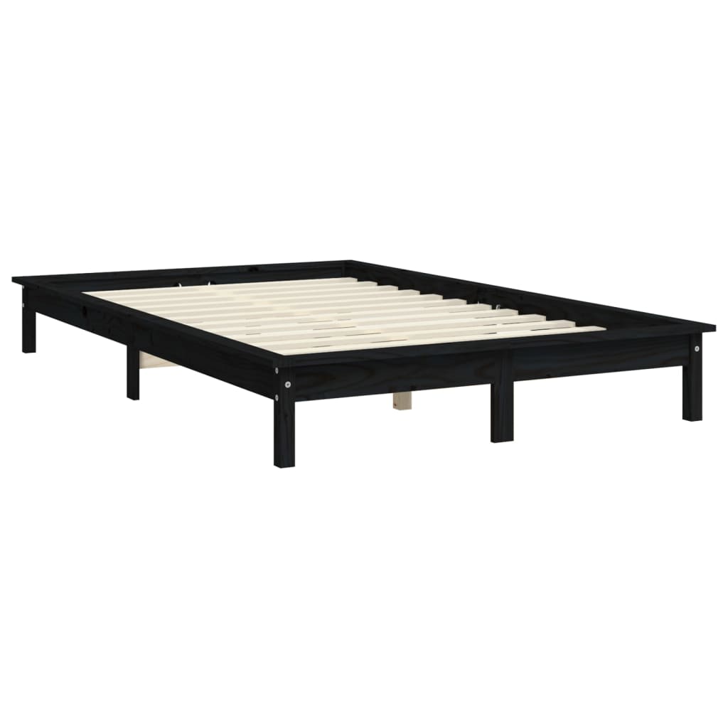 Solid Pine Wood King Bed Frame, Black - No Mattress Included