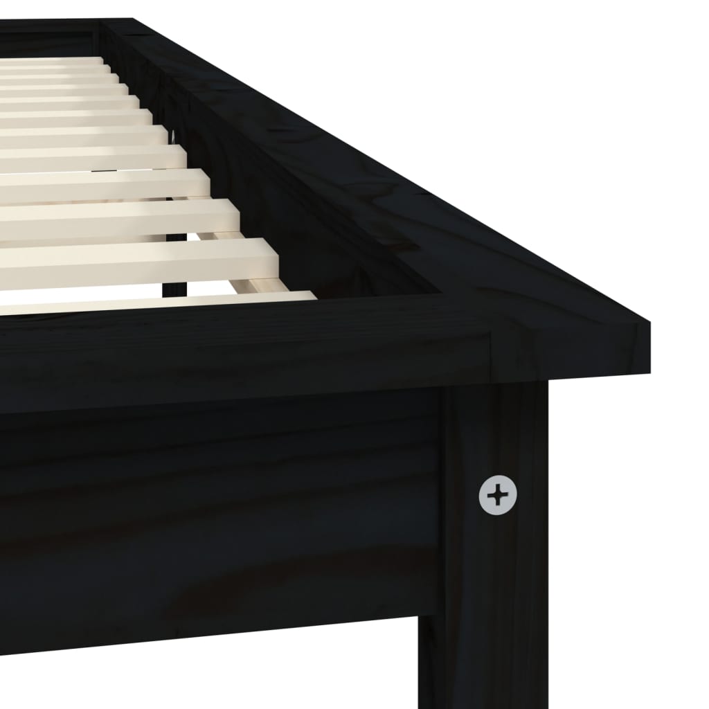Solid Pine Wood King Bed Frame, Black - No Mattress Included