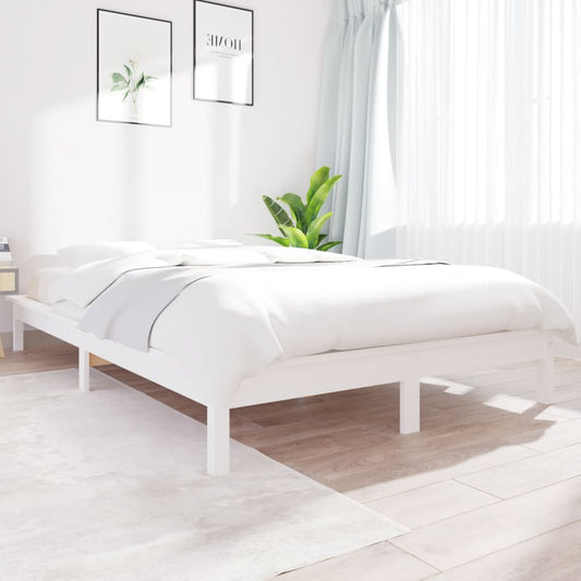 Solid Wood White Bed Frame, 200x200 cm, No Mattress Included