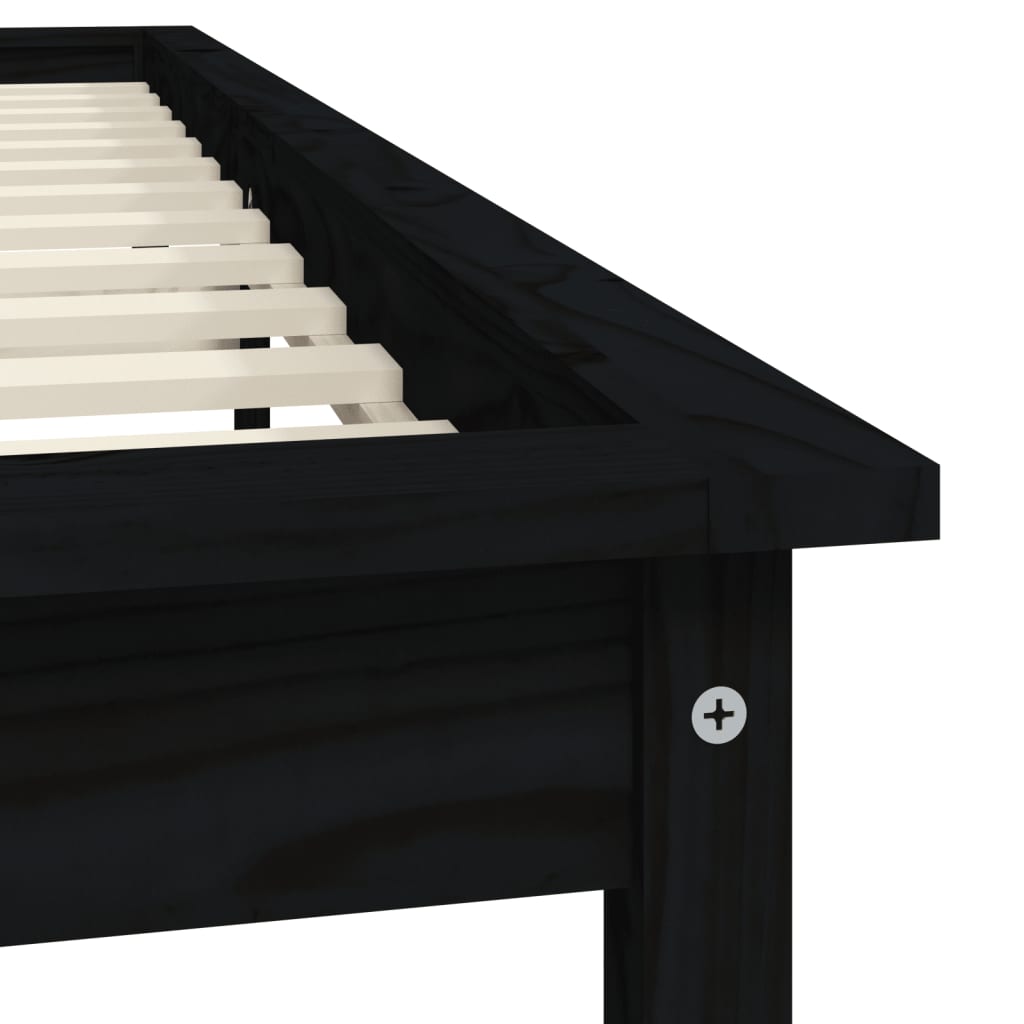 Solid Wood Black Bed Frame 200x200 cm - No Mattress Included