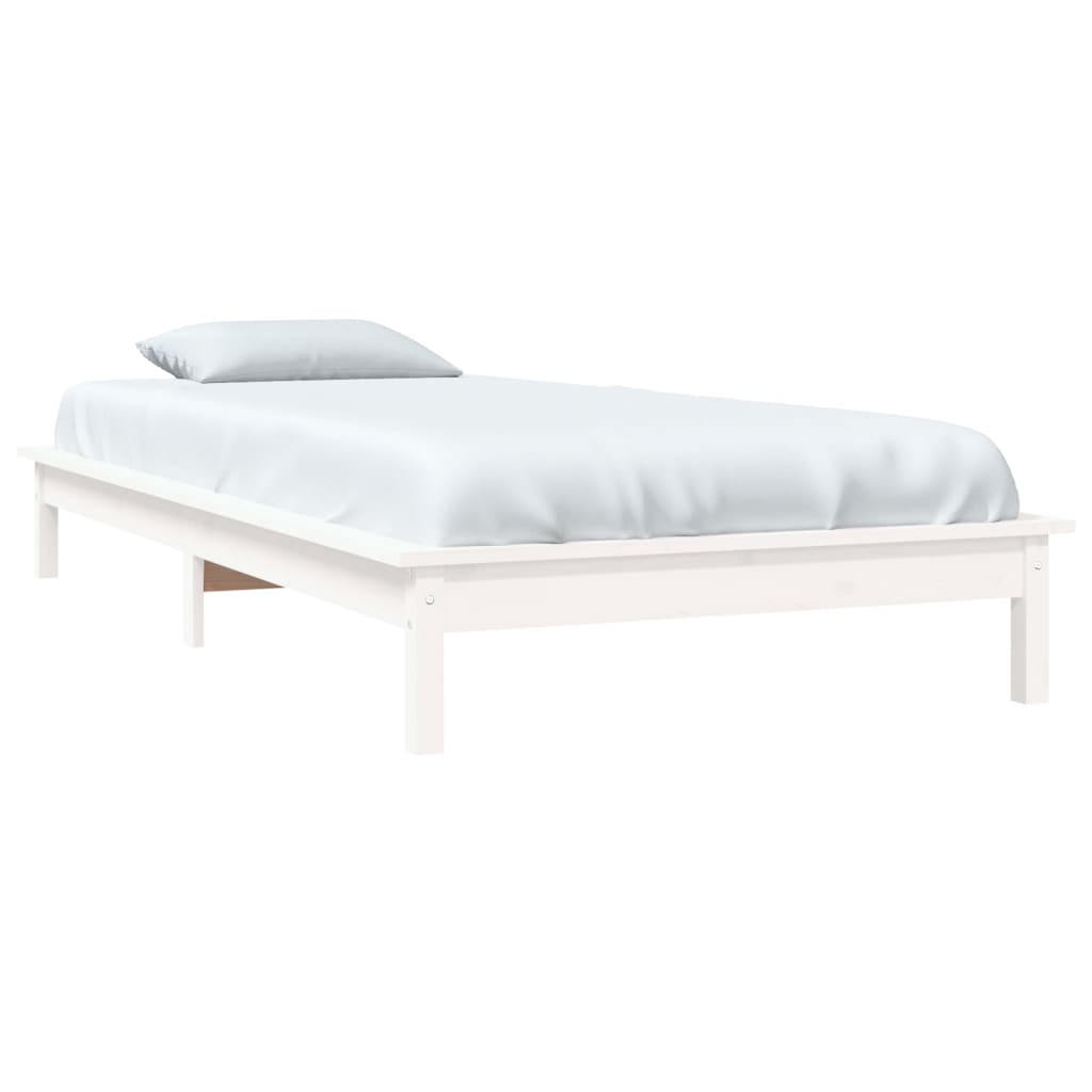 Solid Wood Single Bed Frame, White - No Mattress Included