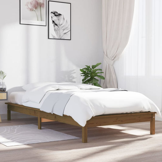 Honey Brown Solid Wood Single Bed Frame - Mattress Not Included