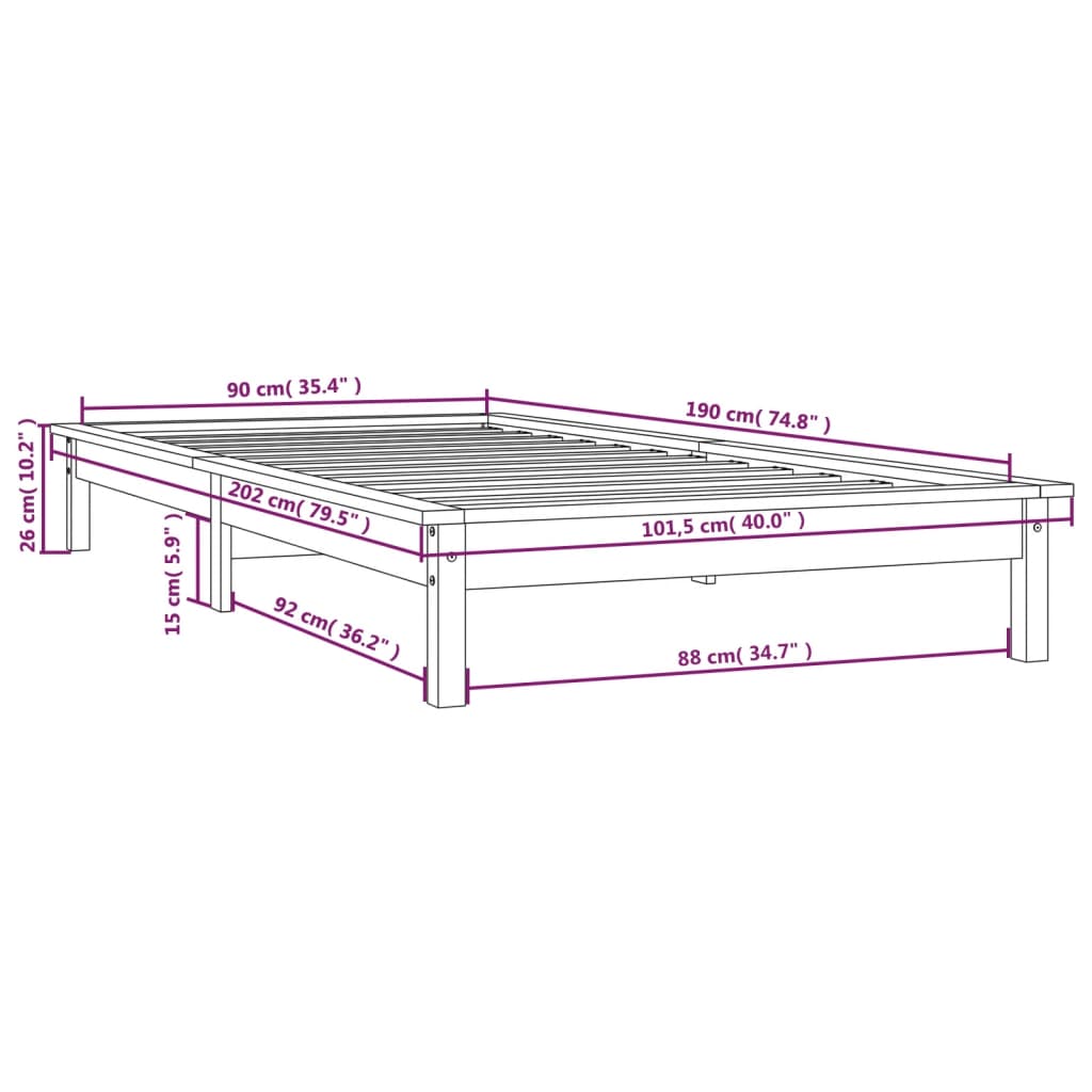 Black Solid Wood Single Bed Frame - No Mattress Included