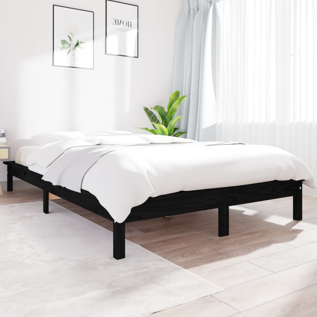 Bed Frame without Mattress Black Double Solid Wood