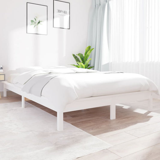 Solid Pine Wood Bed Frame, White 140x190 cm - No Mattress