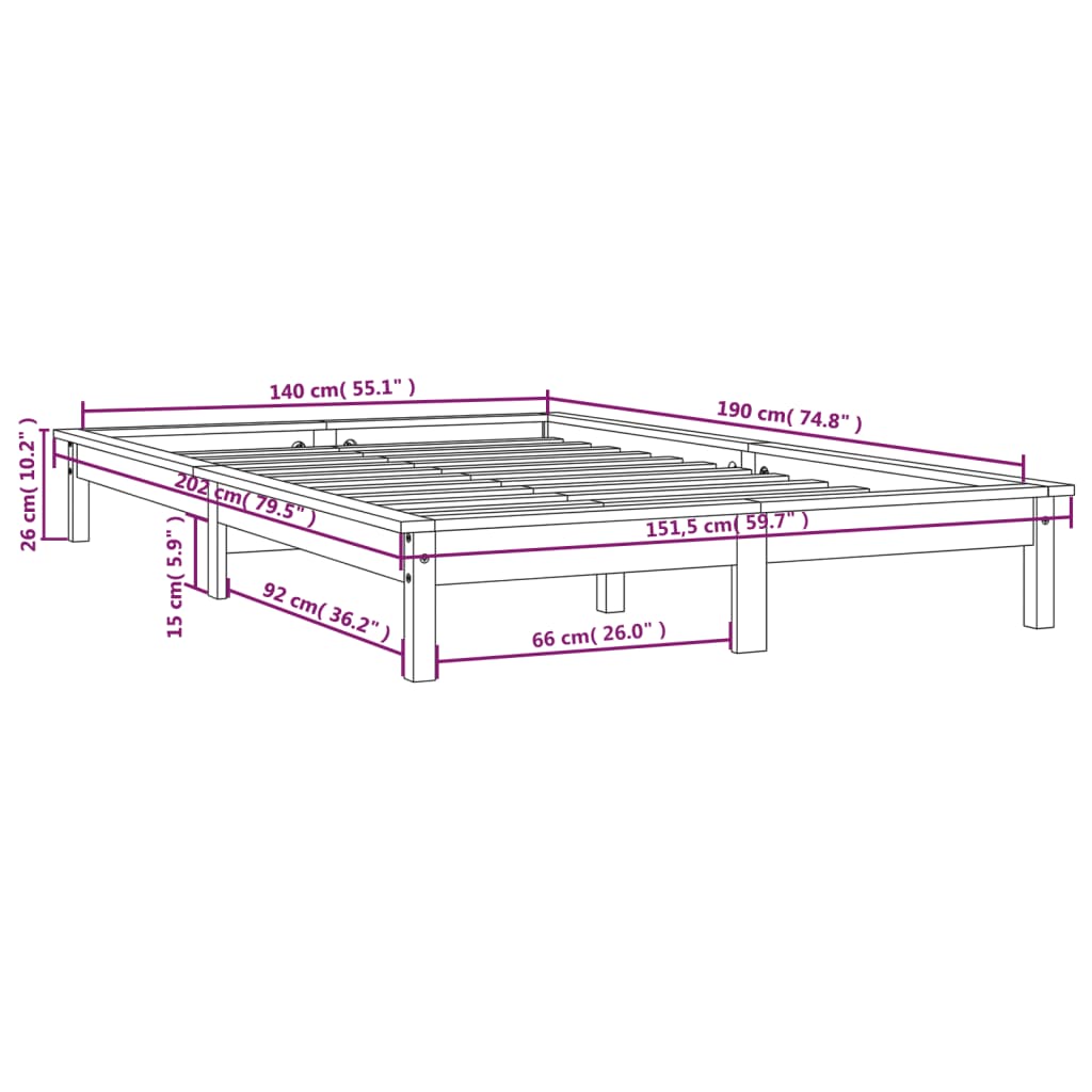 Bed Frame without Mattress Grey 140x190 cm Solid Wood Pine