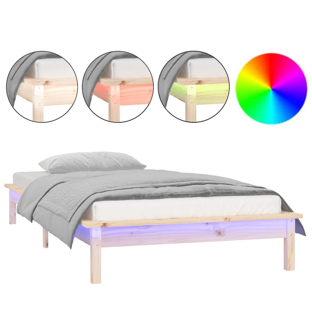 Solid Wood LED Bed Frame 100x200cm - No Mattress Included