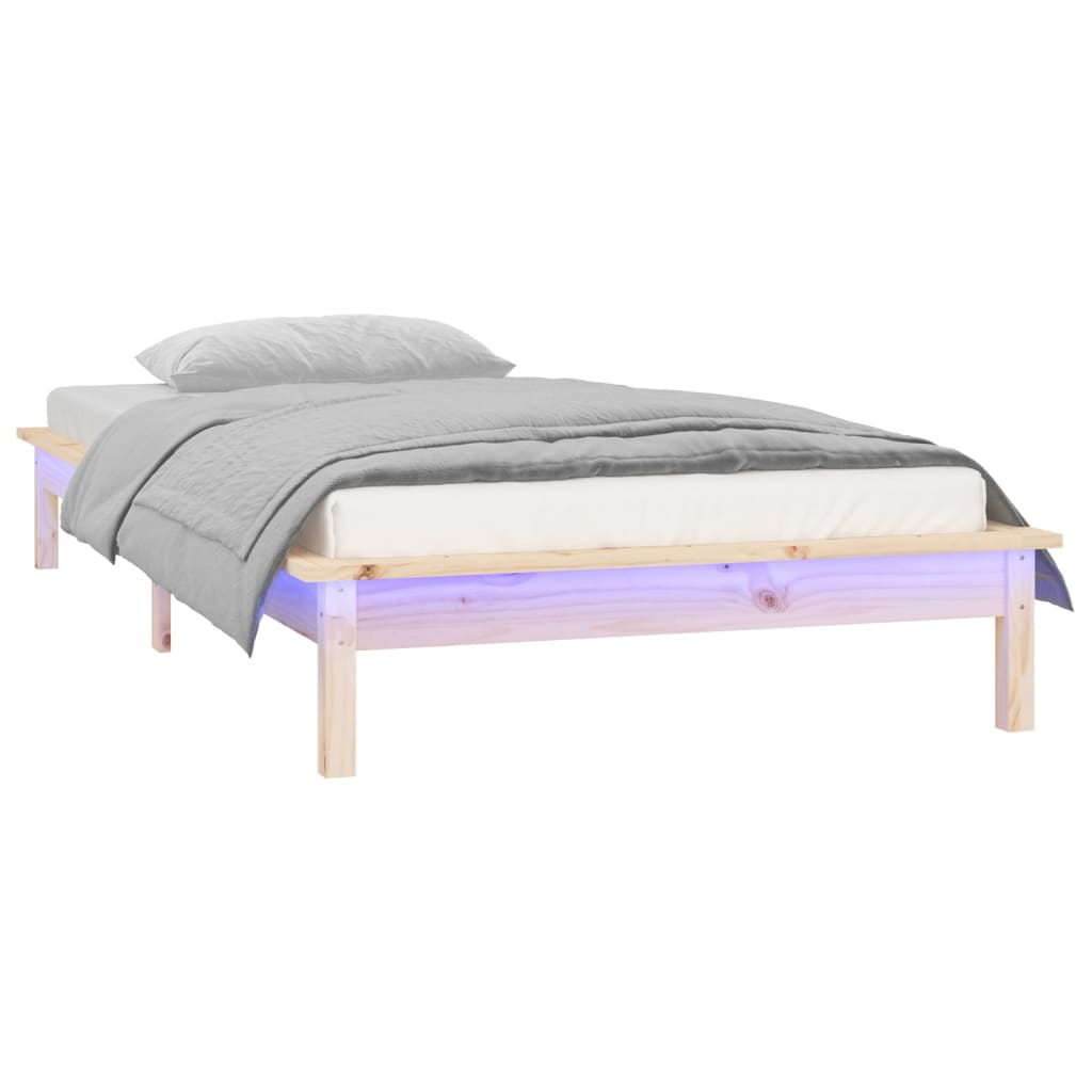Solid Wood LED Bed Frame 100x200cm - No Mattress Included