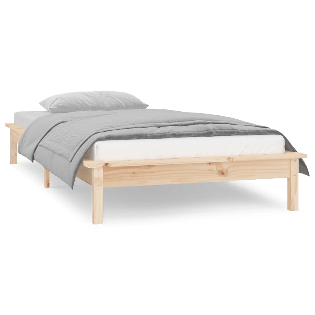 Solid Wood LED Bed Frame 100x200cm - No Mattress Included