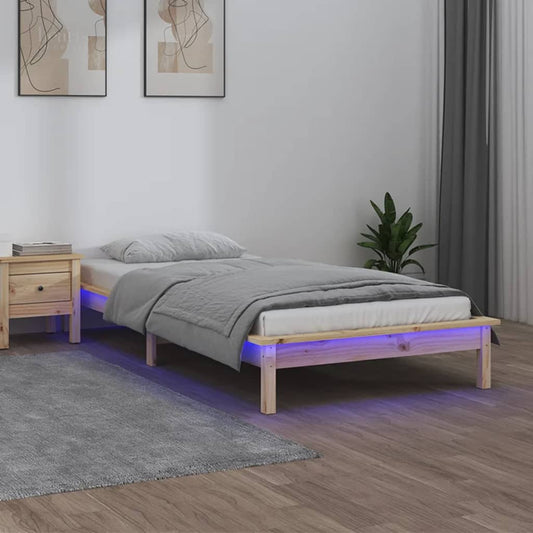Solid Wood LED Bed Frame 100x200cm - No Mattress Included