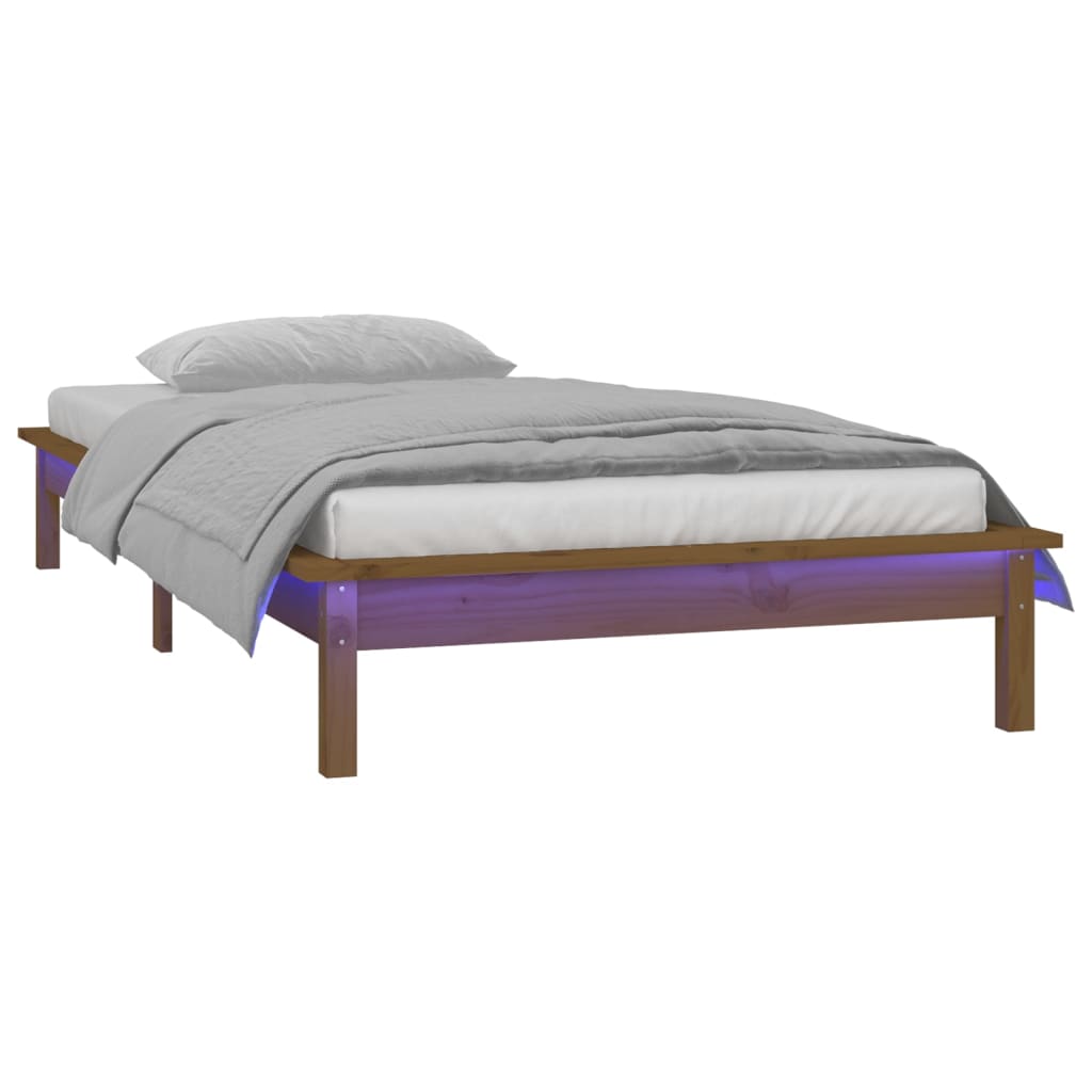 Solid Wood LED Bed Frame Honey Brown 100x200 cm (No Mattress)