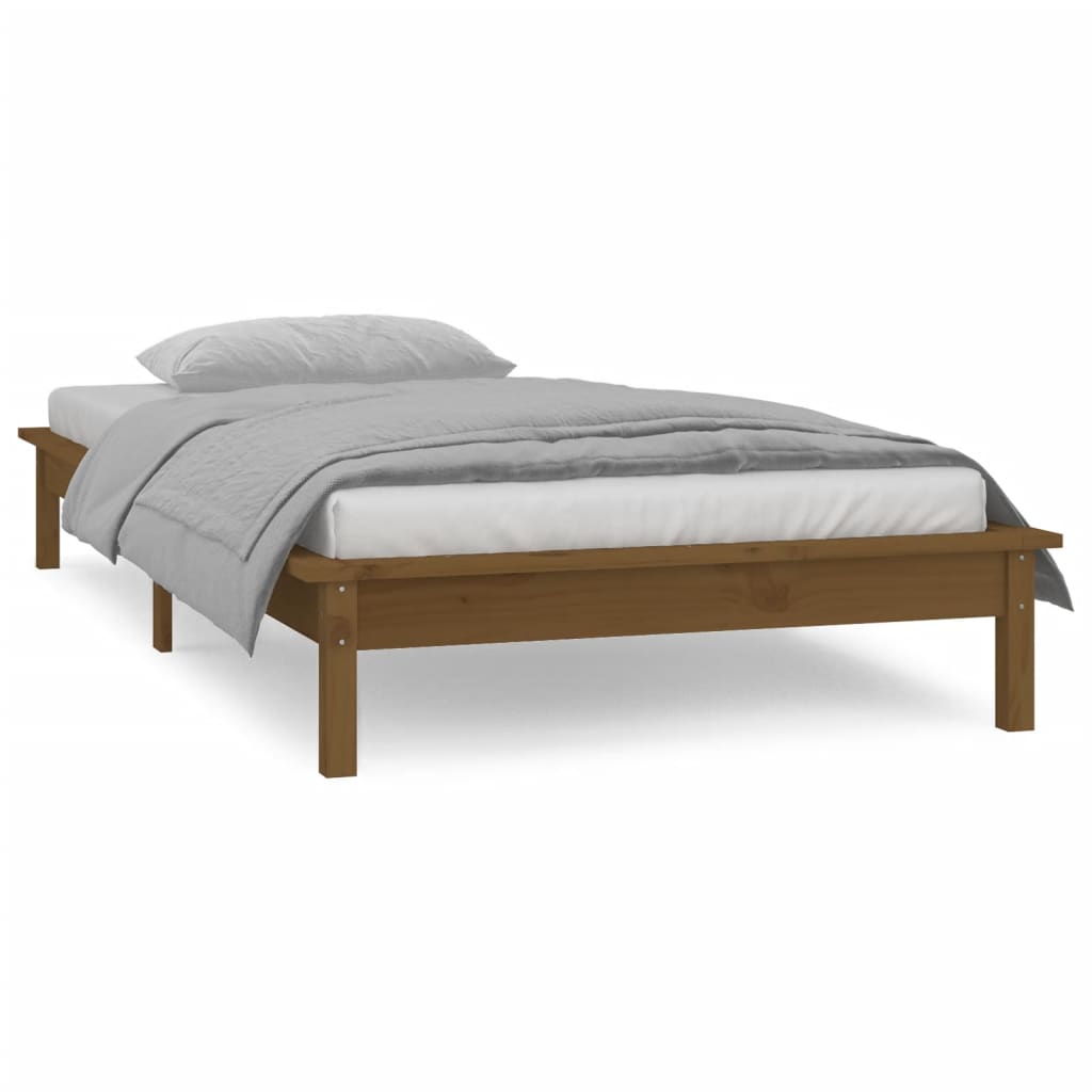 Solid Wood LED Bed Frame Honey Brown 100x200 cm (No Mattress)