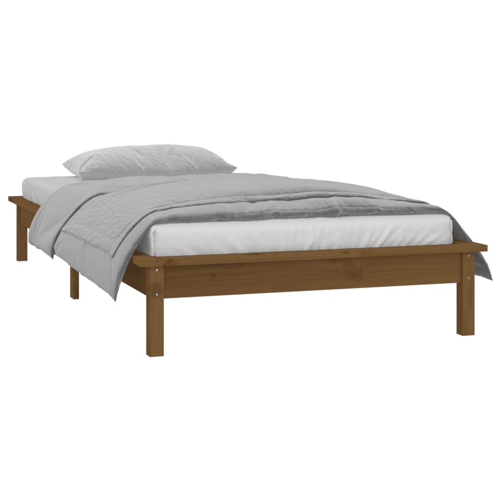 Solid Wood LED Bed Frame Honey Brown 100x200 cm (No Mattress)