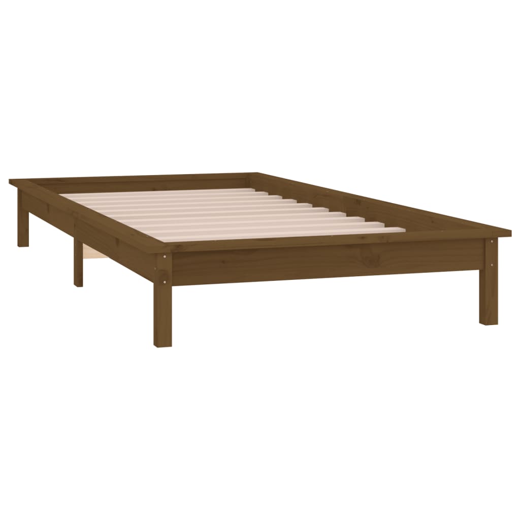 Solid Wood LED Bed Frame Honey Brown 100x200 cm (No Mattress)