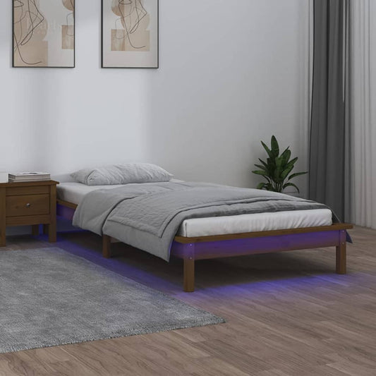 Solid Wood LED Bed Frame Honey Brown 100x200 cm (No Mattress)