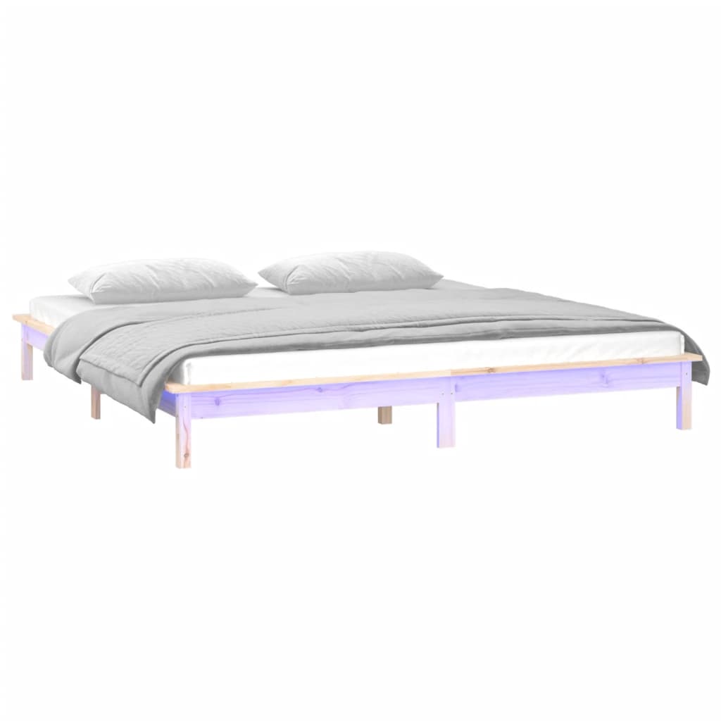 King Size Solid Wood LED Bed Frame 150x200 cm (No Mattress)