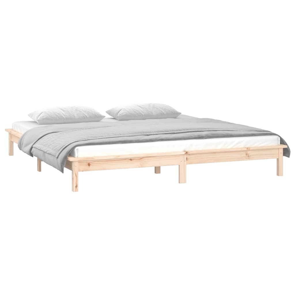 King Size Solid Wood LED Bed Frame 150x200 cm (No Mattress)