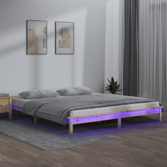 King Size Solid Wood LED Bed Frame 150x200 cm (No Mattress)