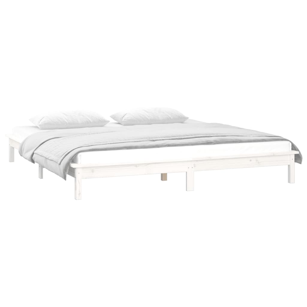 White Solid Wood LED Bed Frame 200x200 cm (Mattress Not Included)