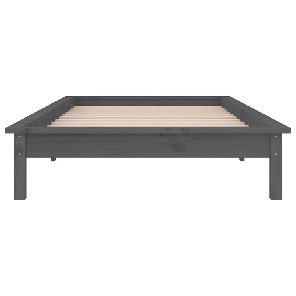 Grey LED Bed Frame, Solid Wood, Small Single 75x190 cm, No Mattress