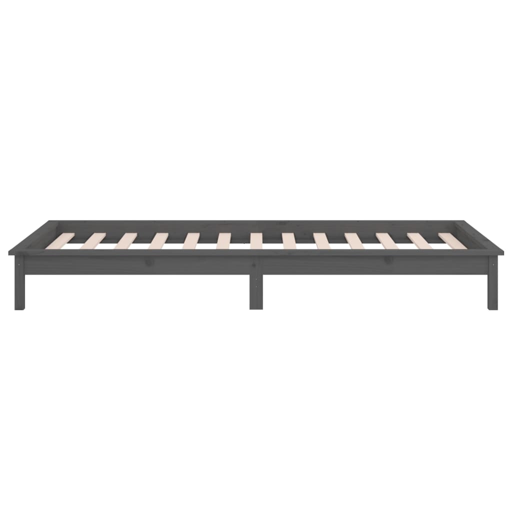 Grey LED Bed Frame, Solid Wood, Small Single 75x190 cm, No Mattress