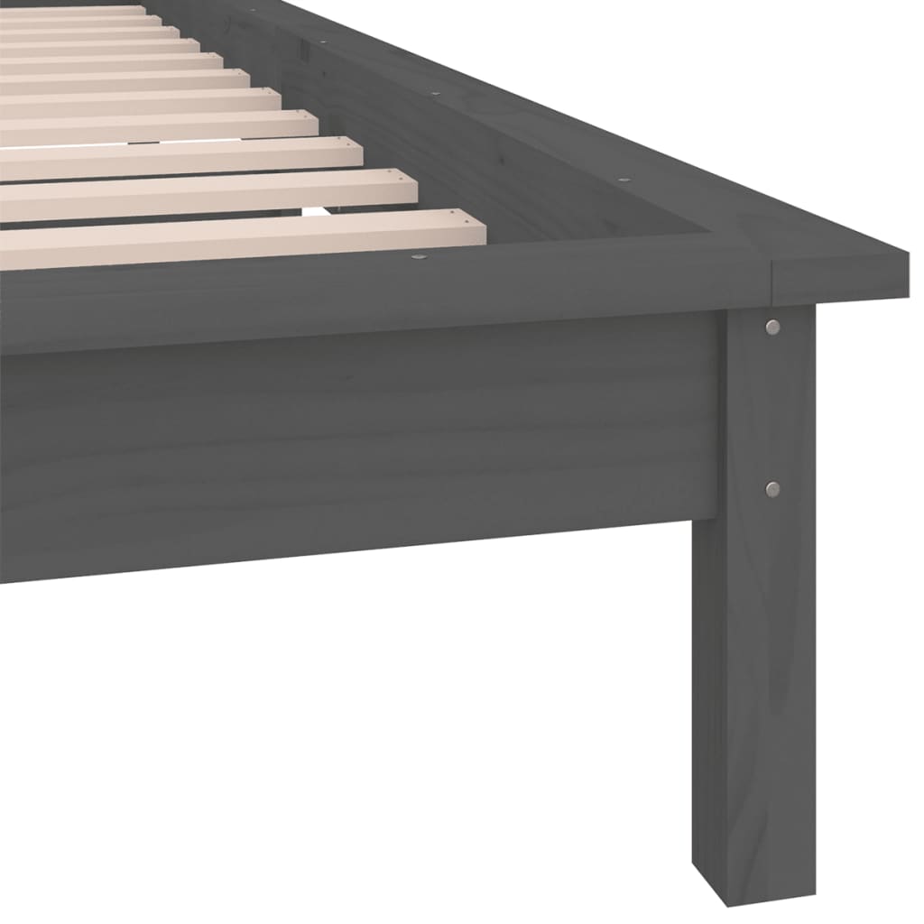 Grey LED Bed Frame, Solid Wood, Small Single 75x190 cm, No Mattress