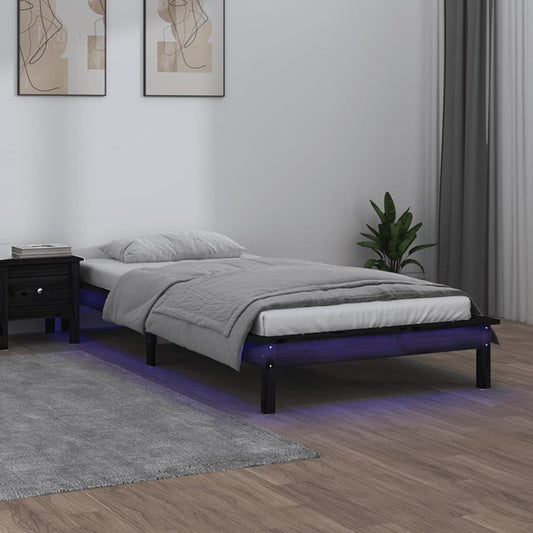 Black Solid Wood LED Bed Frame 75x190 cm - Small Single