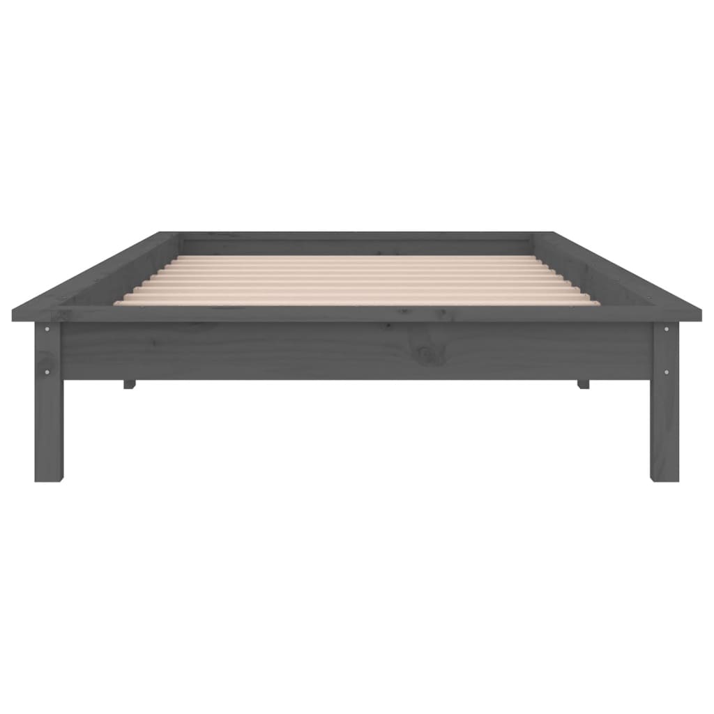 Grey Solid Wood LED Bed Frame 90x190 cm - No Mattress Included