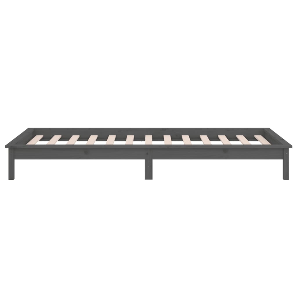 Grey Solid Wood LED Bed Frame 90x190 cm - No Mattress Included