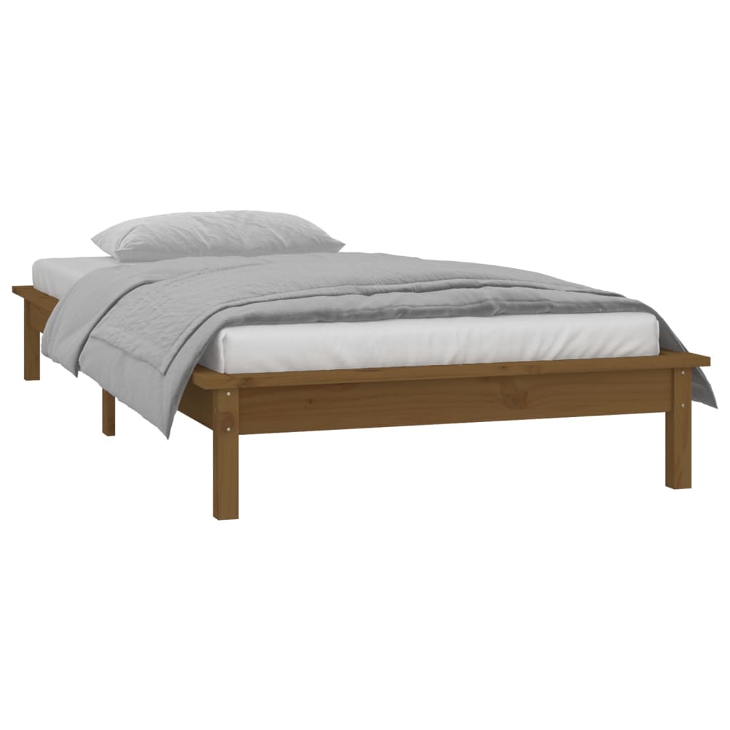 Honey Brown Solid Wood LED Bed Frame 90x190 cm Single