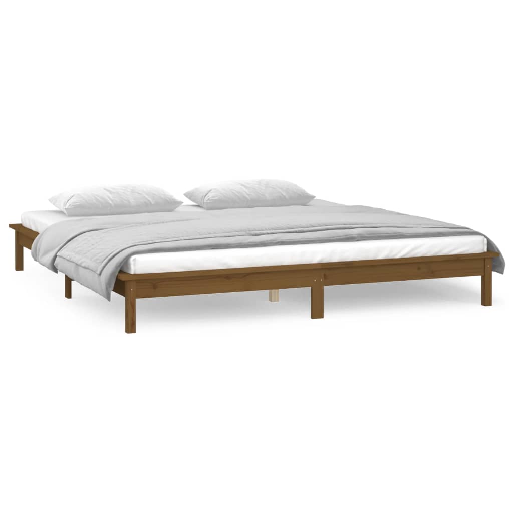 Honey Brown Solid Wood LED Bed Frame 120x190cm - No Mattress