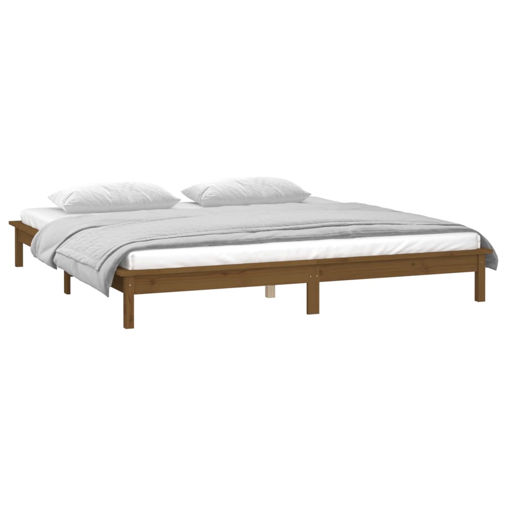 Honey Brown Solid Wood LED Bed Frame 120x190cm - No Mattress