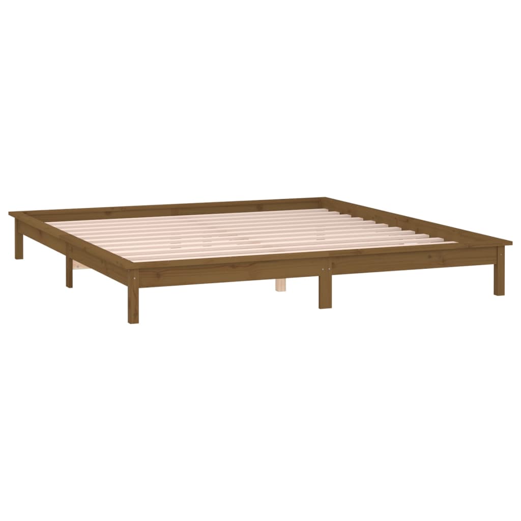 Honey Brown Solid Wood LED Bed Frame 120x190cm - No Mattress