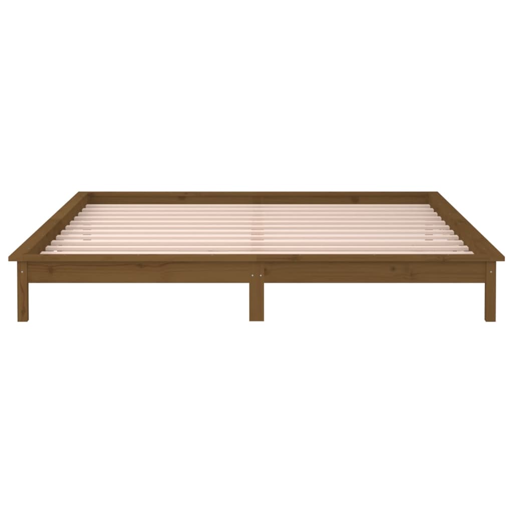 Honey Brown Solid Wood LED Bed Frame 120x190cm - No Mattress