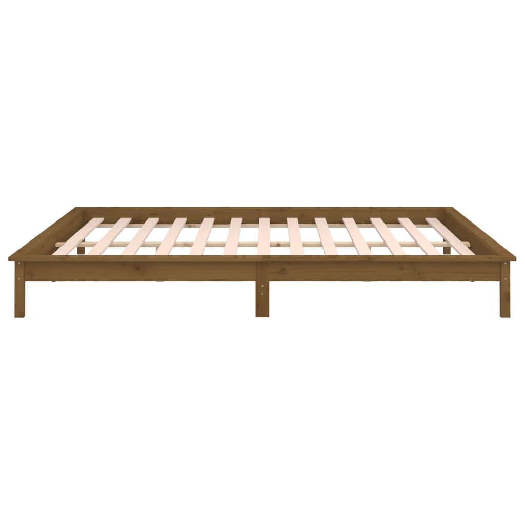 Honey Brown Solid Wood LED Bed Frame 120x190cm - No Mattress