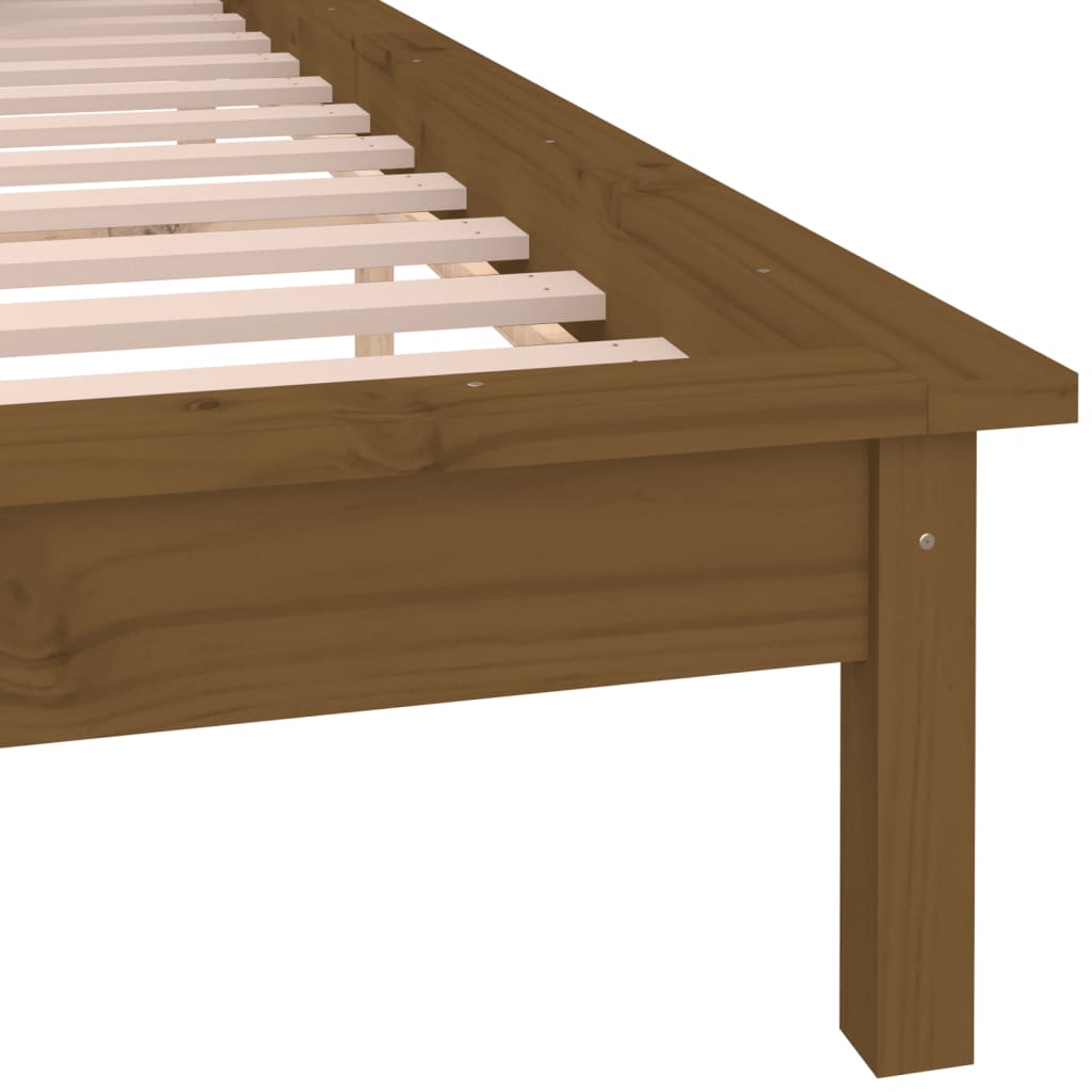 Honey Brown Solid Wood LED Bed Frame 120x190cm - No Mattress