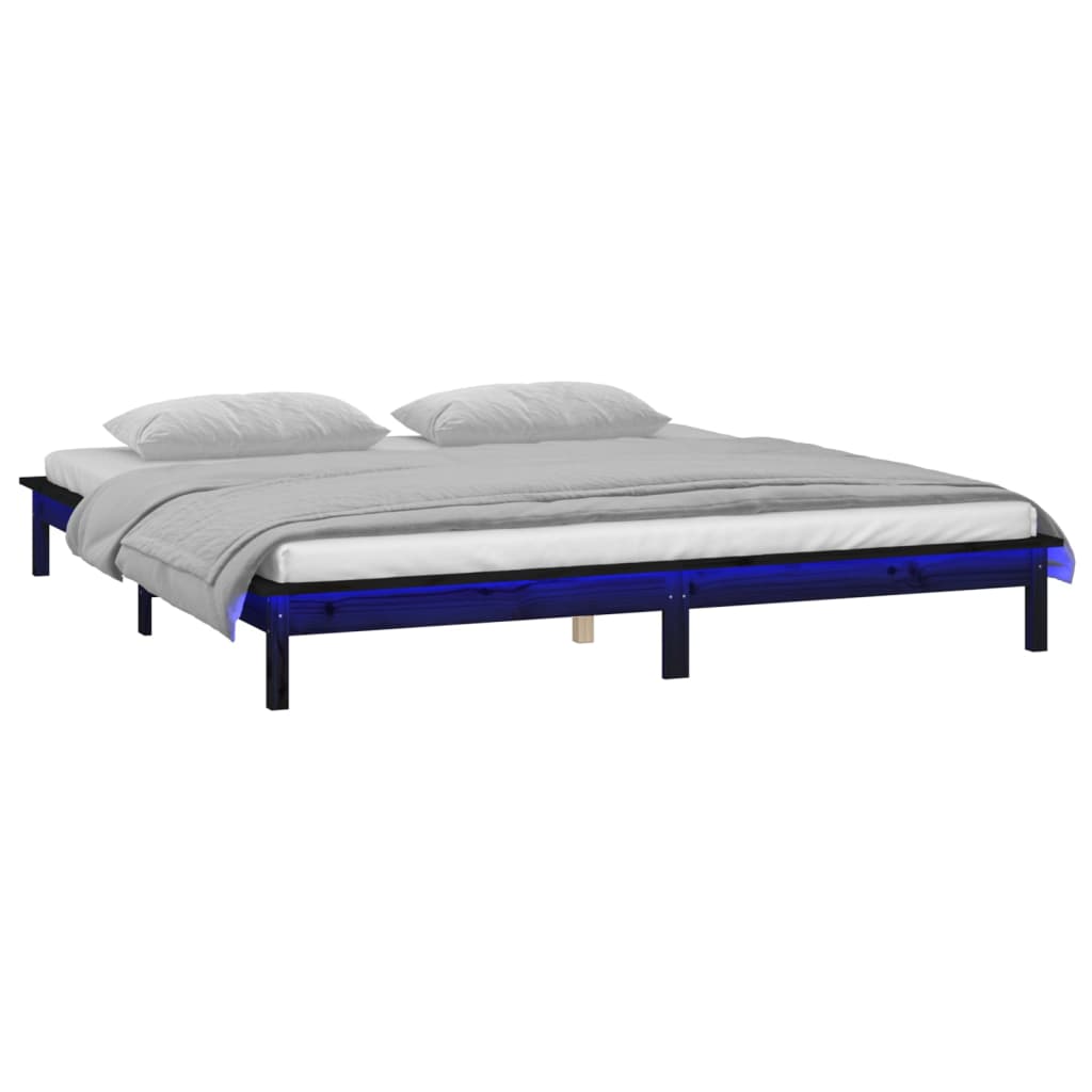 Black Solid Wood LED Bed Frame 120x190 cm - Small Double