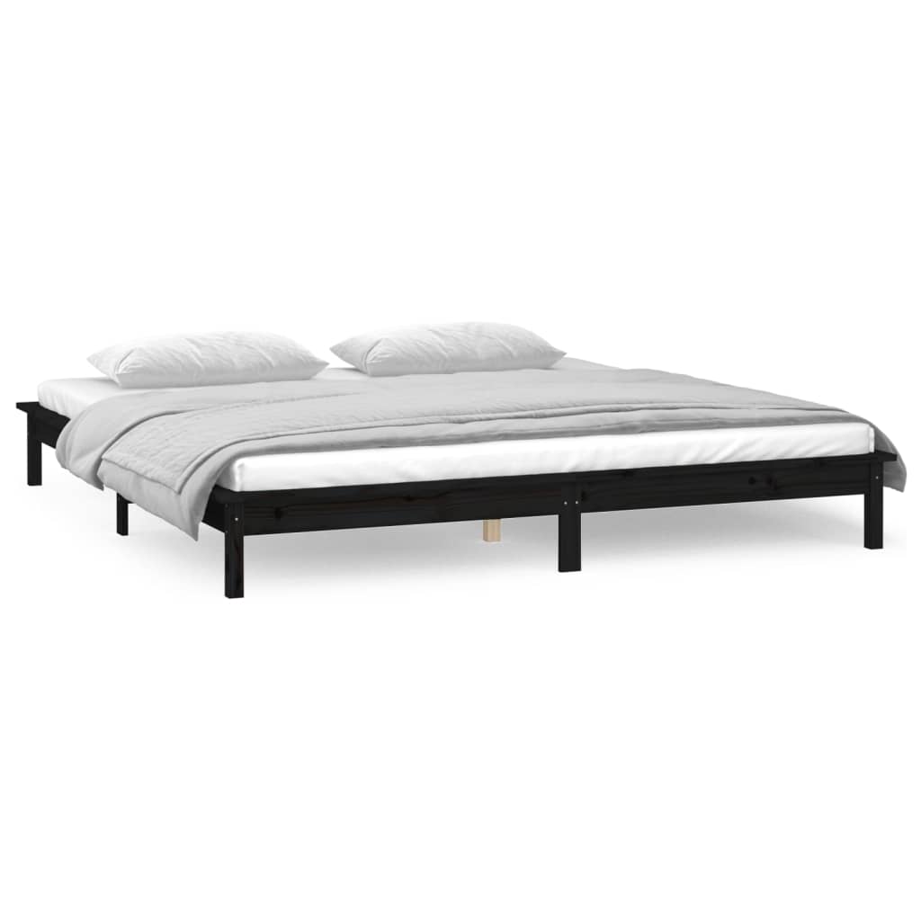 Black Solid Wood LED Bed Frame 120x190 cm - Small Double
