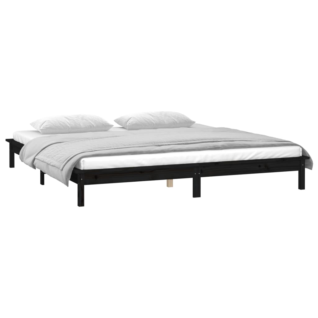 Black Solid Wood LED Bed Frame 120x190 cm - Small Double